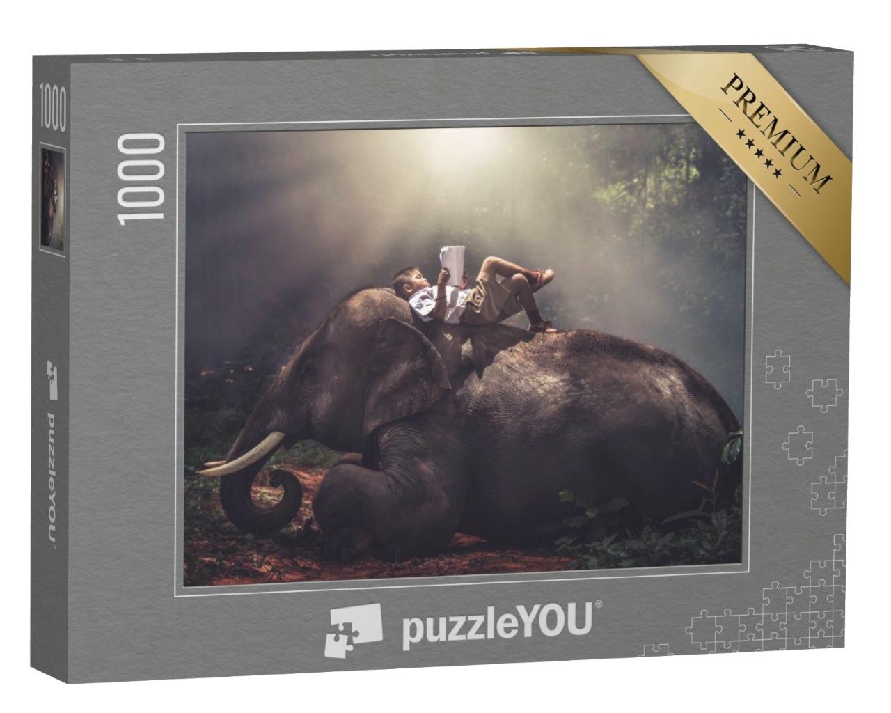 Puzzle de 1000 pièces « Les meilleurs amis - Garçon et éléphant »