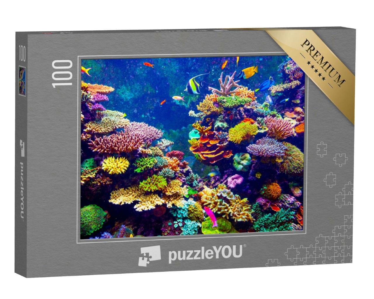 Puzzle de 100 pièces « Aquarium de Singapour - Récif corallien et poissons tropicaux sous la lumière du soleil »