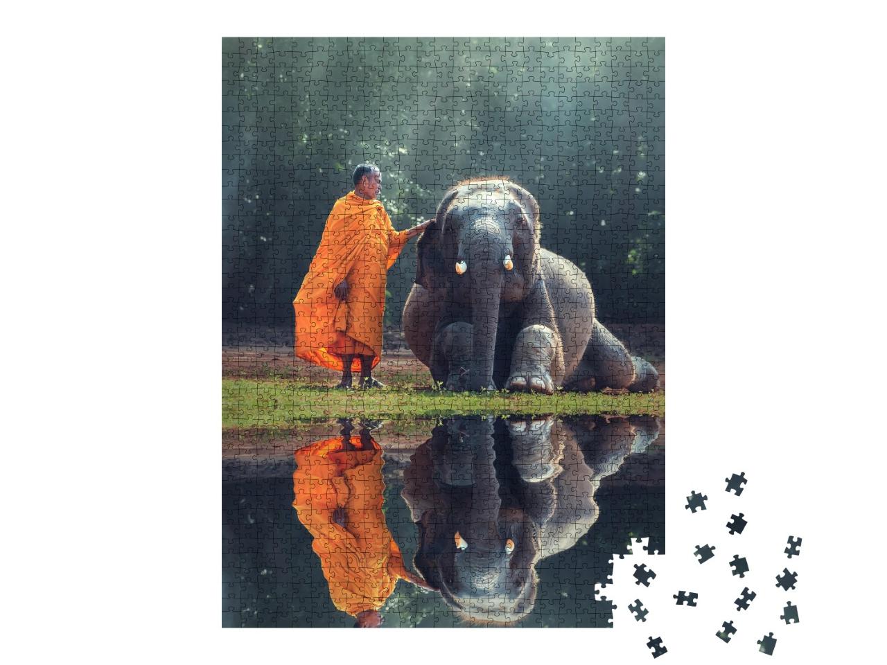 Puzzle de 1000 pièces « Moine et bébé éléphant »