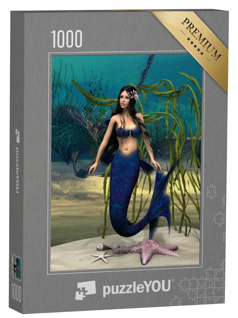 Puzzle de 1000 pièces « Sirène dans l'océan bleu de la fantaisie »