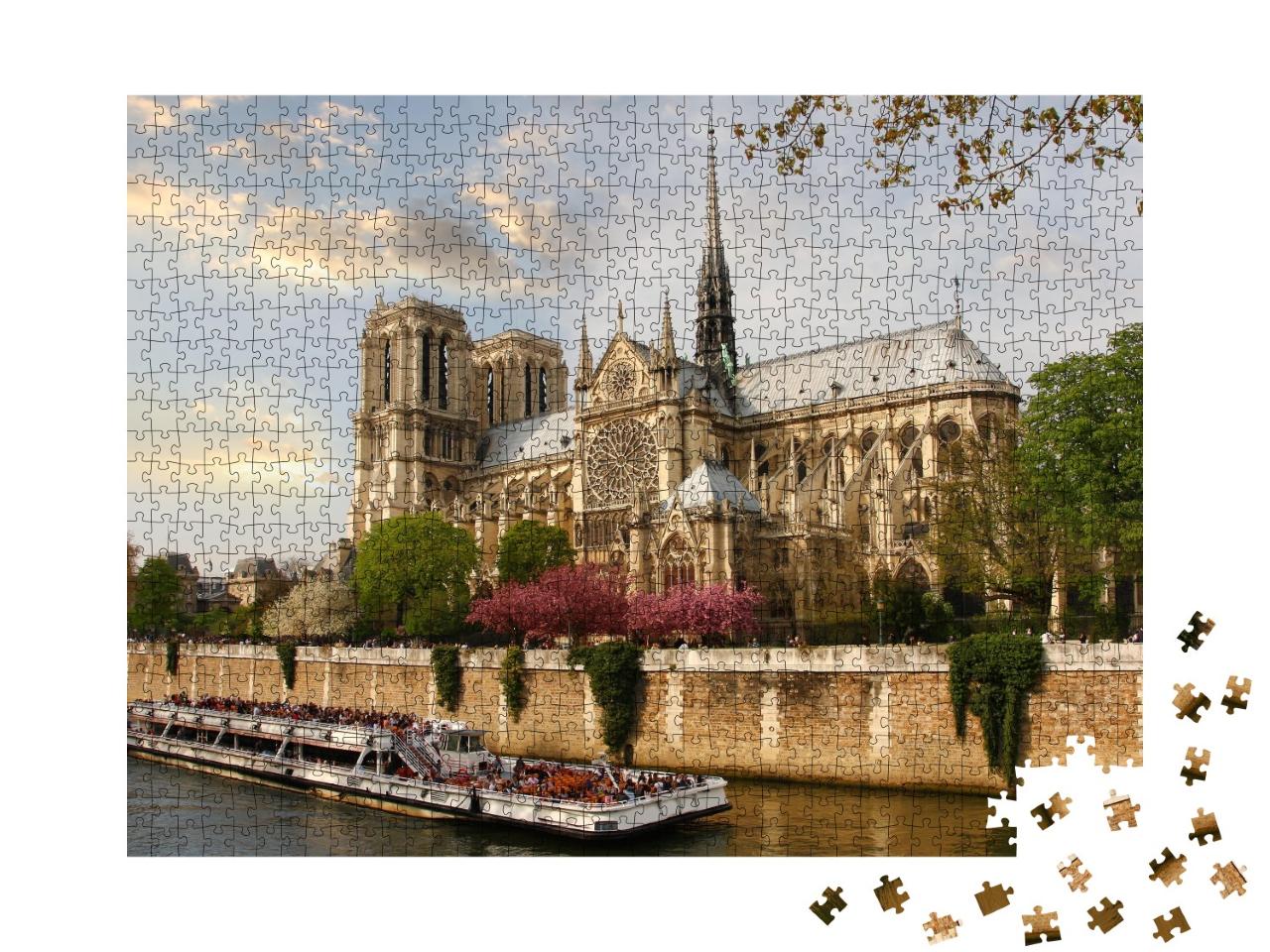 Puzzle de 1000 pièces « Paris, Notre-Dame avec bateau sur la Seine, France »
