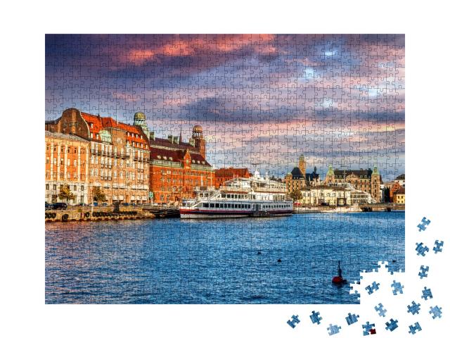 Puzzle de 1000 pièces « Beau paysage urbain au coucher du soleil, Malmö, Suède »