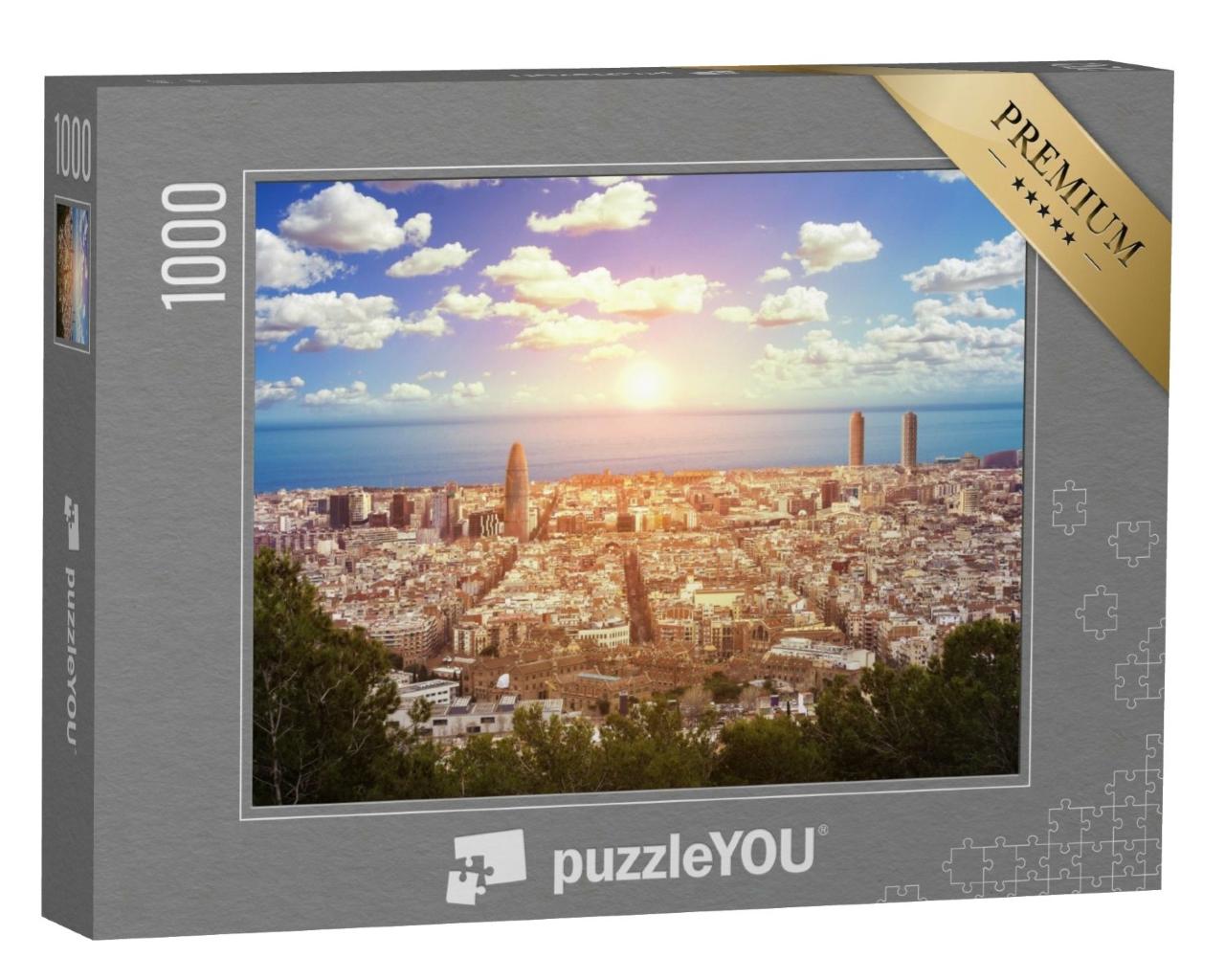 Puzzle de 1000 pièces « Vue panoramique sur la mer et la ville de Barcelone, Espagne »