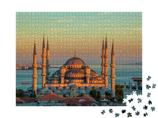 Puzzle de 1000 pièces « La Mosquée bleue au coucher du soleil, Istanbul »