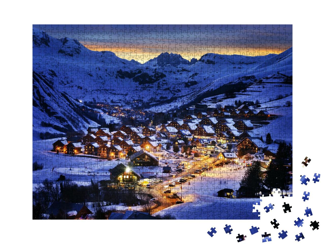 Puzzle de 1000 pièces « Paysage du soir dans les Alpes françaises, Saint jean d'Arves, France »