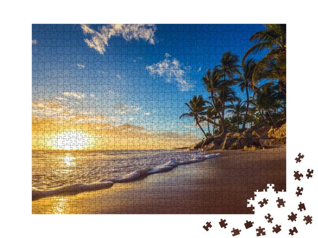 Puzzle de 1000 pièces « Lever de soleil sur une plage paradisiaque »
