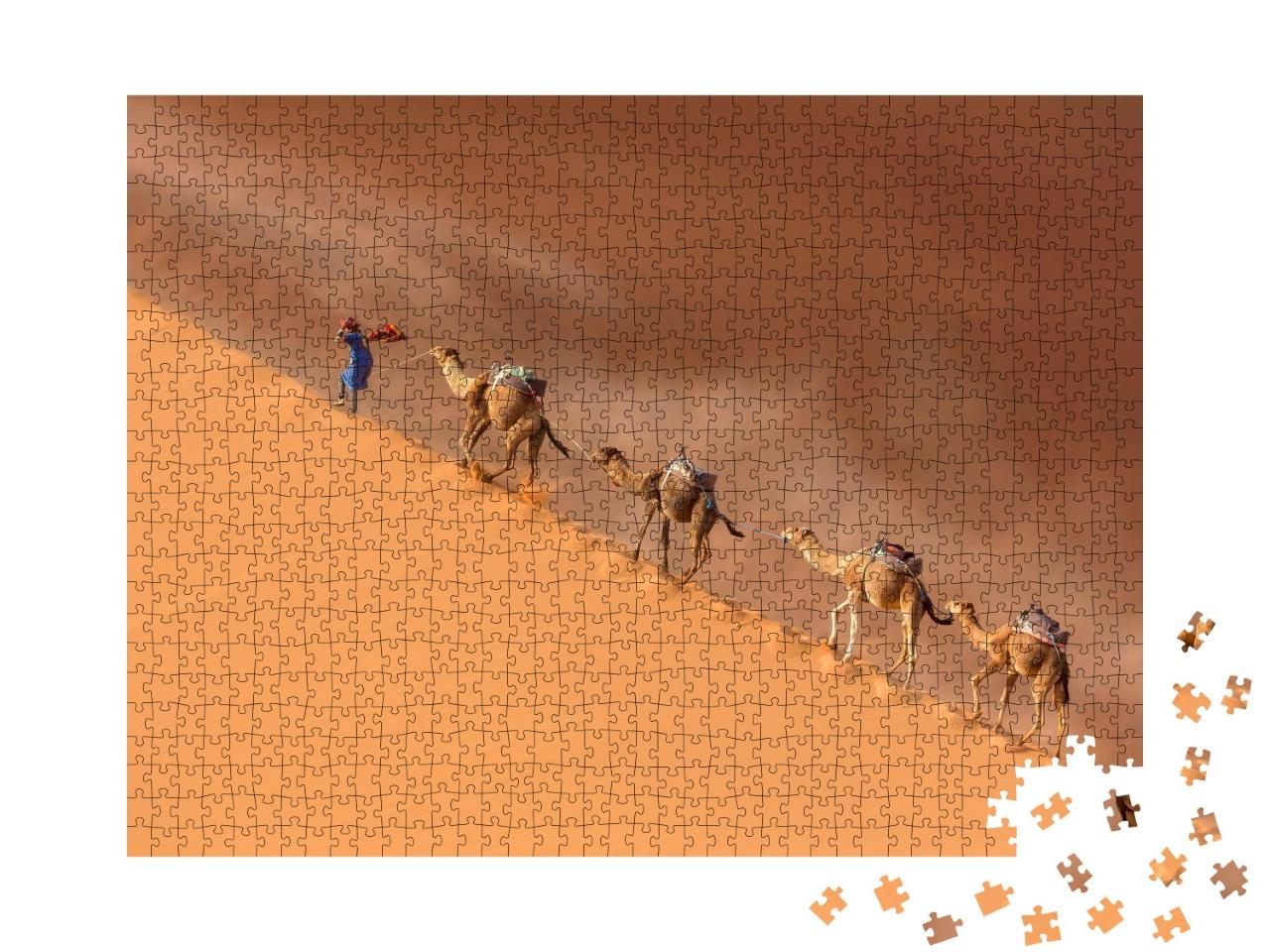Puzzle de 1000 pièces « Caravane de chameaux dans le désert du Sahara pendant une tempête du désert »