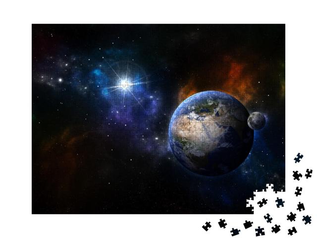 Puzzle de 1000 pièces « La Terre et la Lune dans la nébuleuse stellaire »