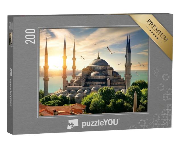 Puzzle de 200 pièces « Des mouettes au-dessus de la Mosquée bleue et du Bosphore à Istanbul »