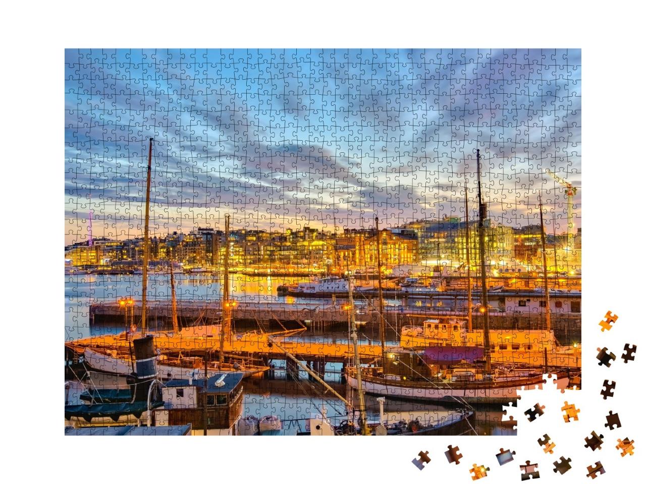 Puzzle de 1000 pièces « Port d'Oslo de nuit, Norvège »