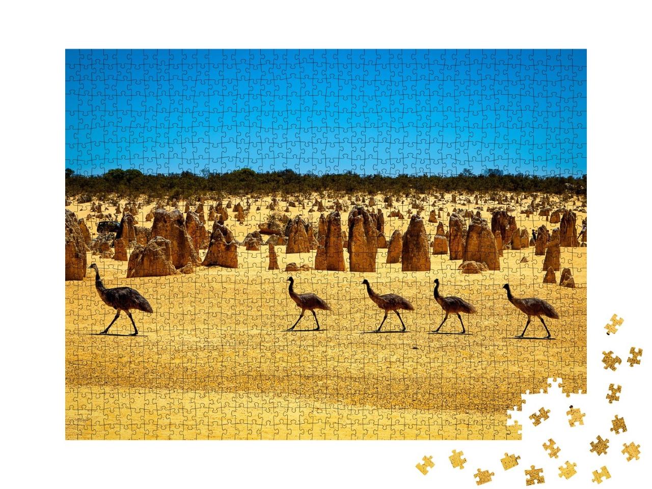 Puzzle de 1000 pièces « Emus dans le désert des Pinnacles, WA, Australie »