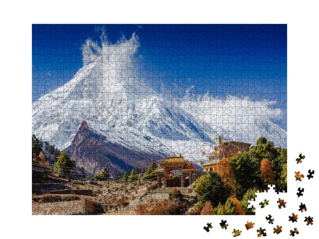 Puzzle de 1000 pièces « Vue spectaculaire sur le mont Manaslu, Himalaya, Népal »