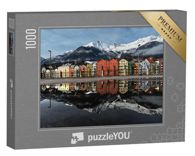 Puzzle de 1000 pièces « Reflet parfait dans l'eau des maisons colorées d'Innsbruck, Autriche »