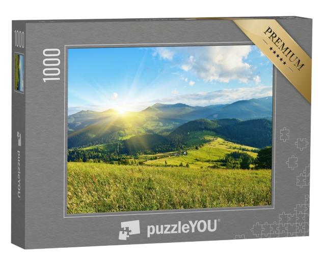 Puzzle de 1000 pièces « Vue ensoleillée sur le magnifique paysage des Alpes »