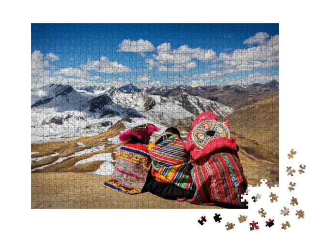 Puzzle de 1000 pièces « Pérou : des gens visitent les Andes et leurs paysages »