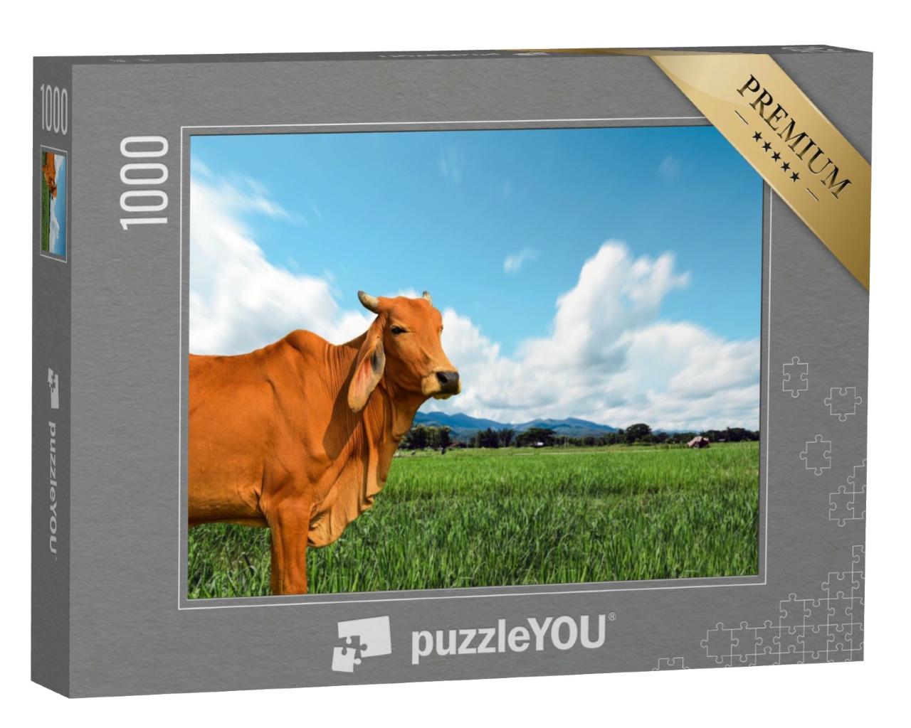 Puzzle de 1000 pièces « Vache dans un pâturage vert et juteux »