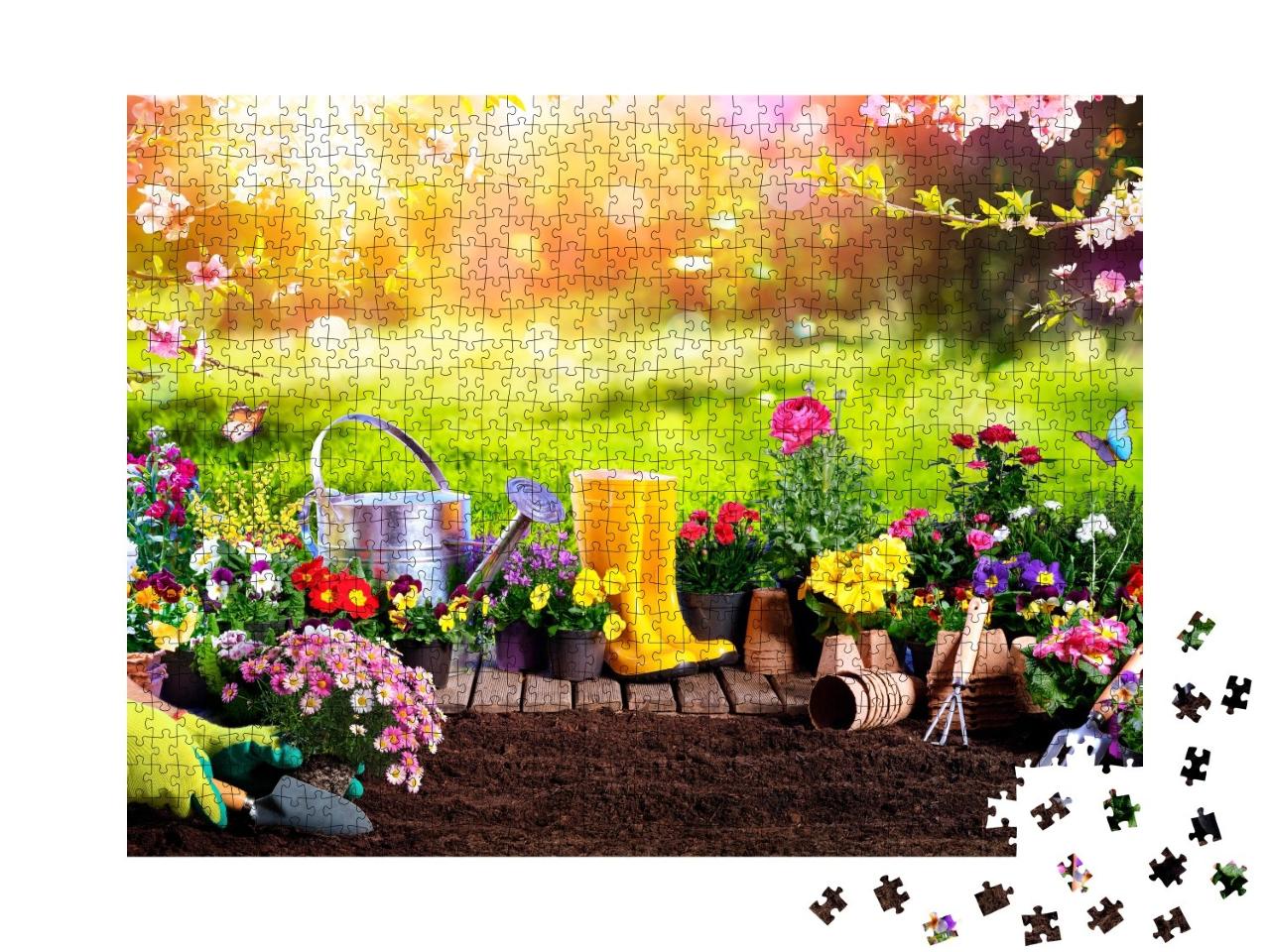 Puzzle de 1000 pièces « Jardinage de printemps dans un jardin ensoleillé »