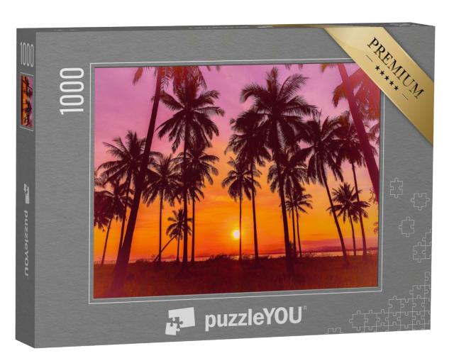 Puzzle de 1000 pièces « Coucher de soleil lumineux sur les palmiers »