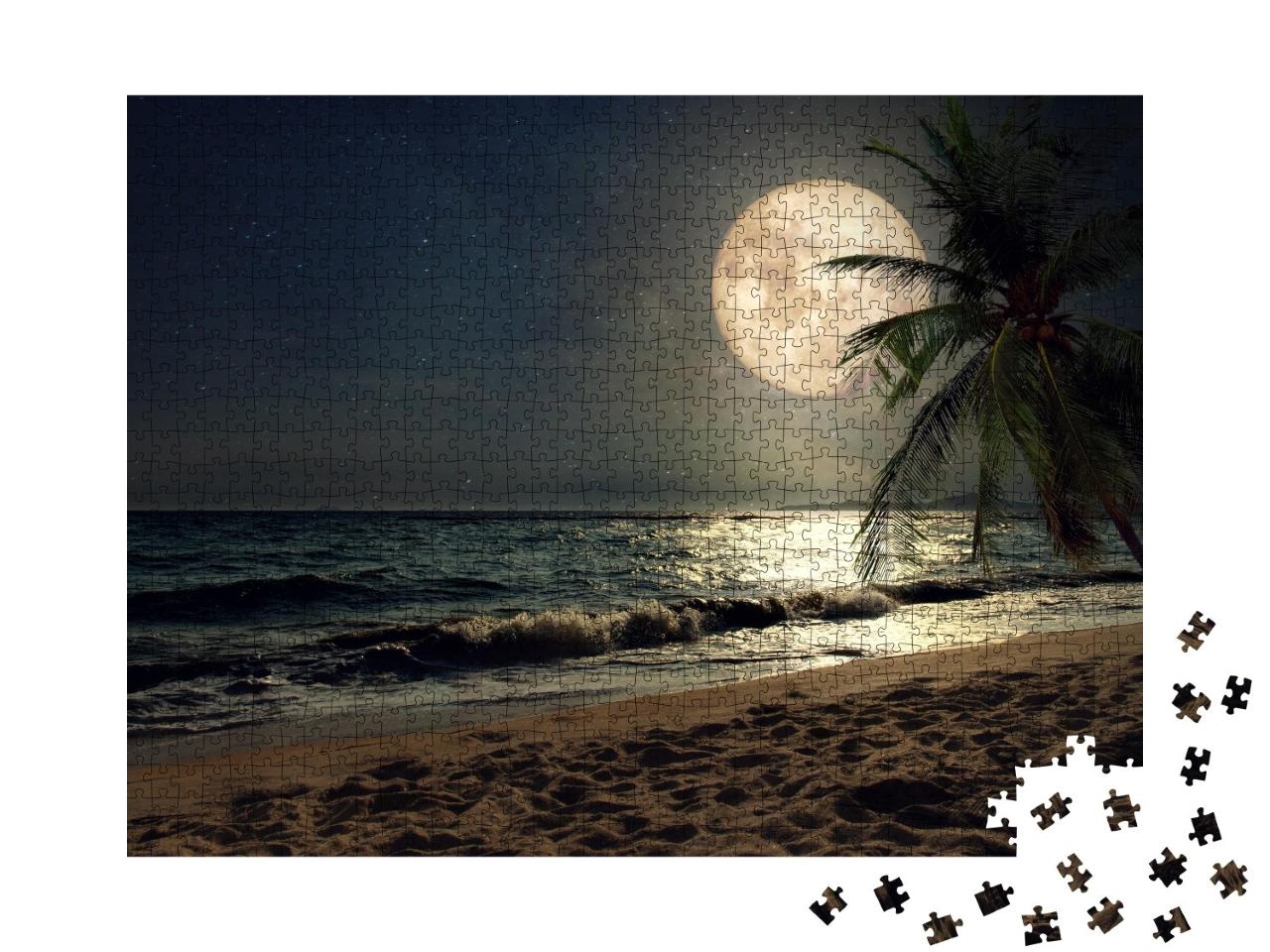 Puzzle de 1000 pièces « Plage tropicale sous la pleine lune »