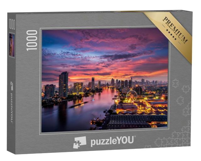 Puzzle de 1000 pièces « Lever de soleil sur le quartier des affaires de Bangkok »