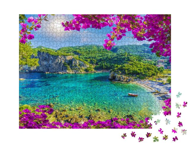 Puzzle de 1000 pièces « Baie aux eaux cristallines à Paleokastritsa, île de Corfou, Grèce »