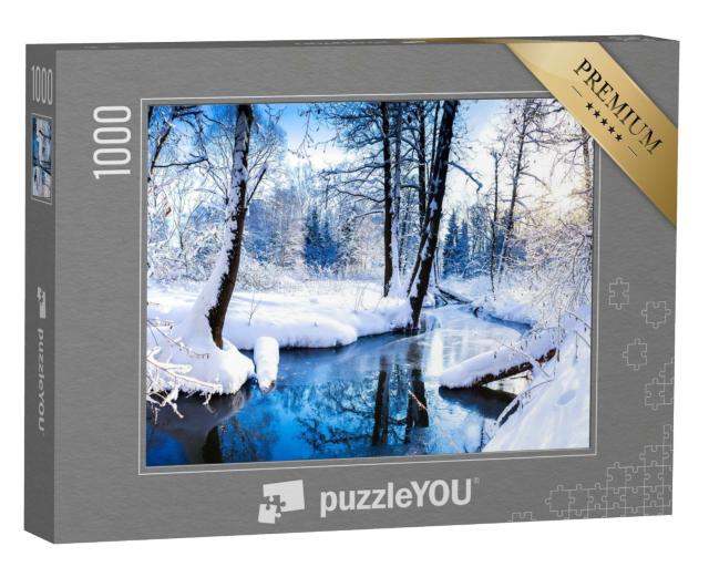 Puzzle de 1000 pièces « Un paysage fluvial enchanteur dans une forêt hivernale »