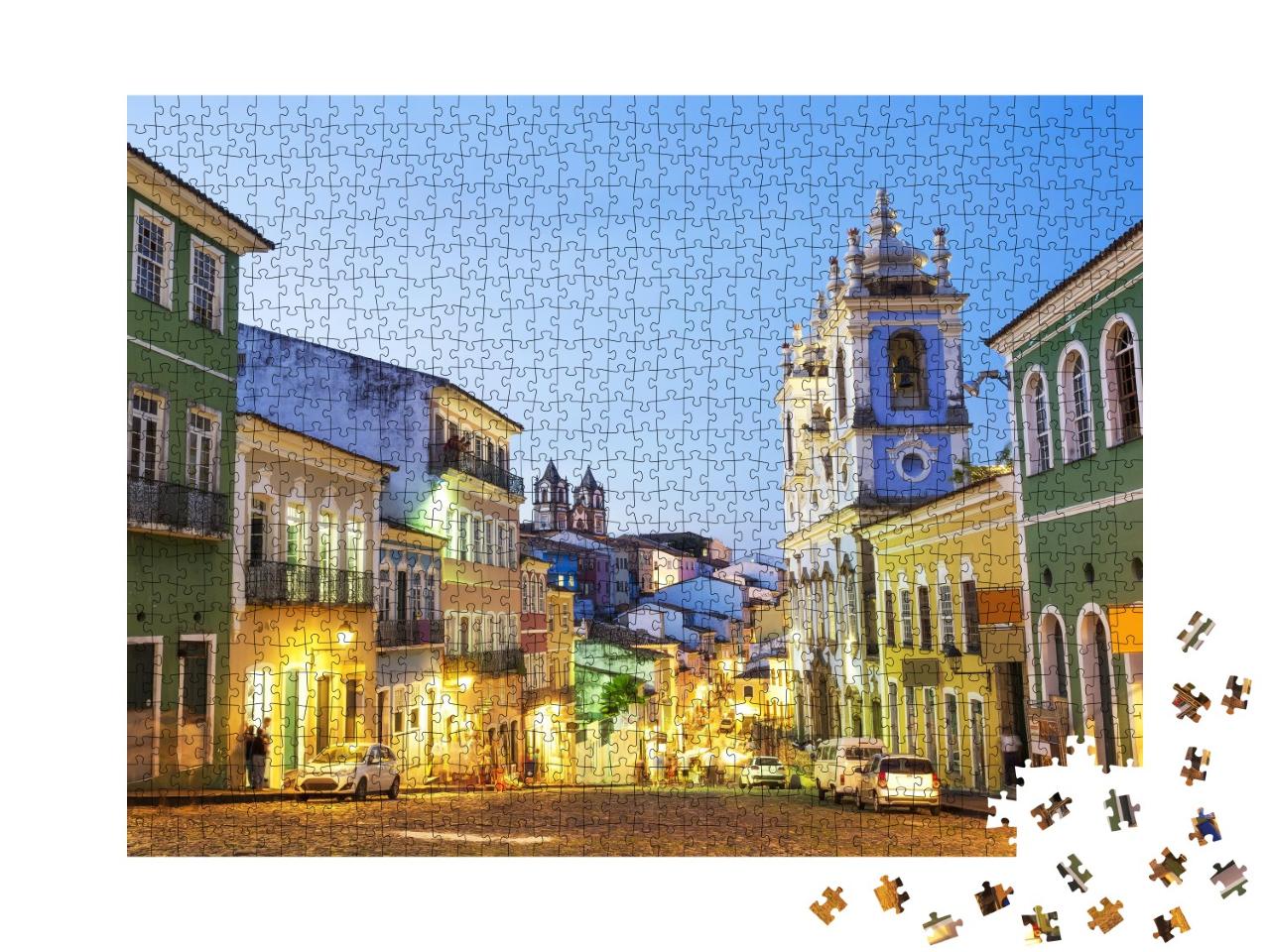 Puzzle de 1000 pièces « Maisons coloniales colorées dans le quartier historique du Pelourinho, Salvador, Brésil »