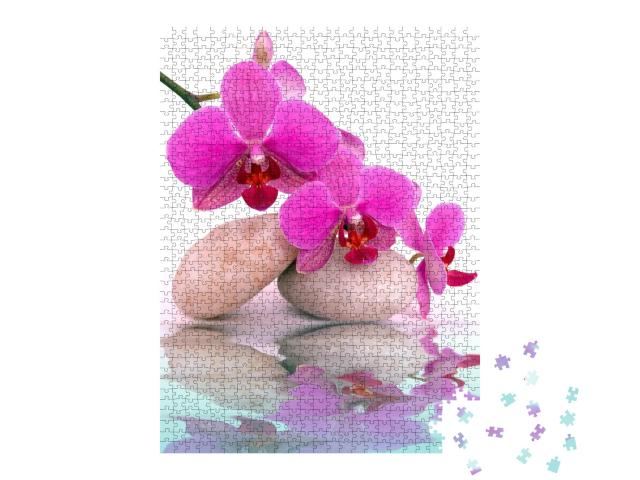 Puzzle de 1000 pièces « Pierres de spa et fleurs d'orchidée »