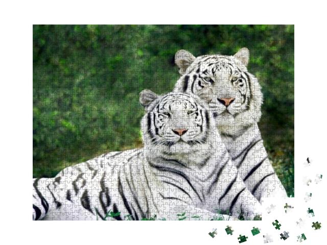 Puzzle de 1000 pièces « Deux magnifiques tigres blancs »