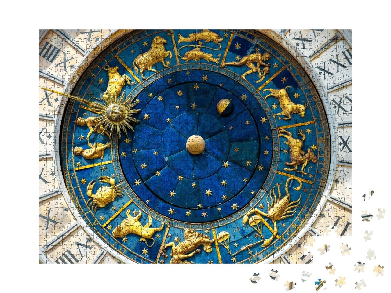Puzzle de 1000 pièces « Signes astrologiques du zodiaque sur une horloge antique »