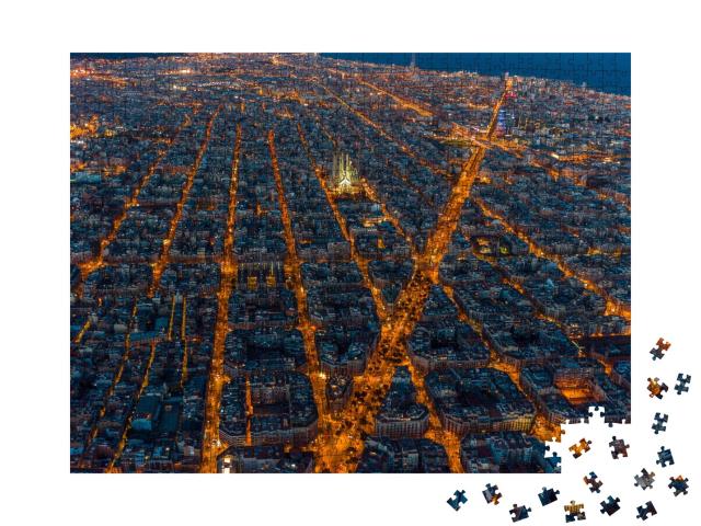 Puzzle de 1000 pièces « Vue sur la ville de Barcelone éclairée le soir »