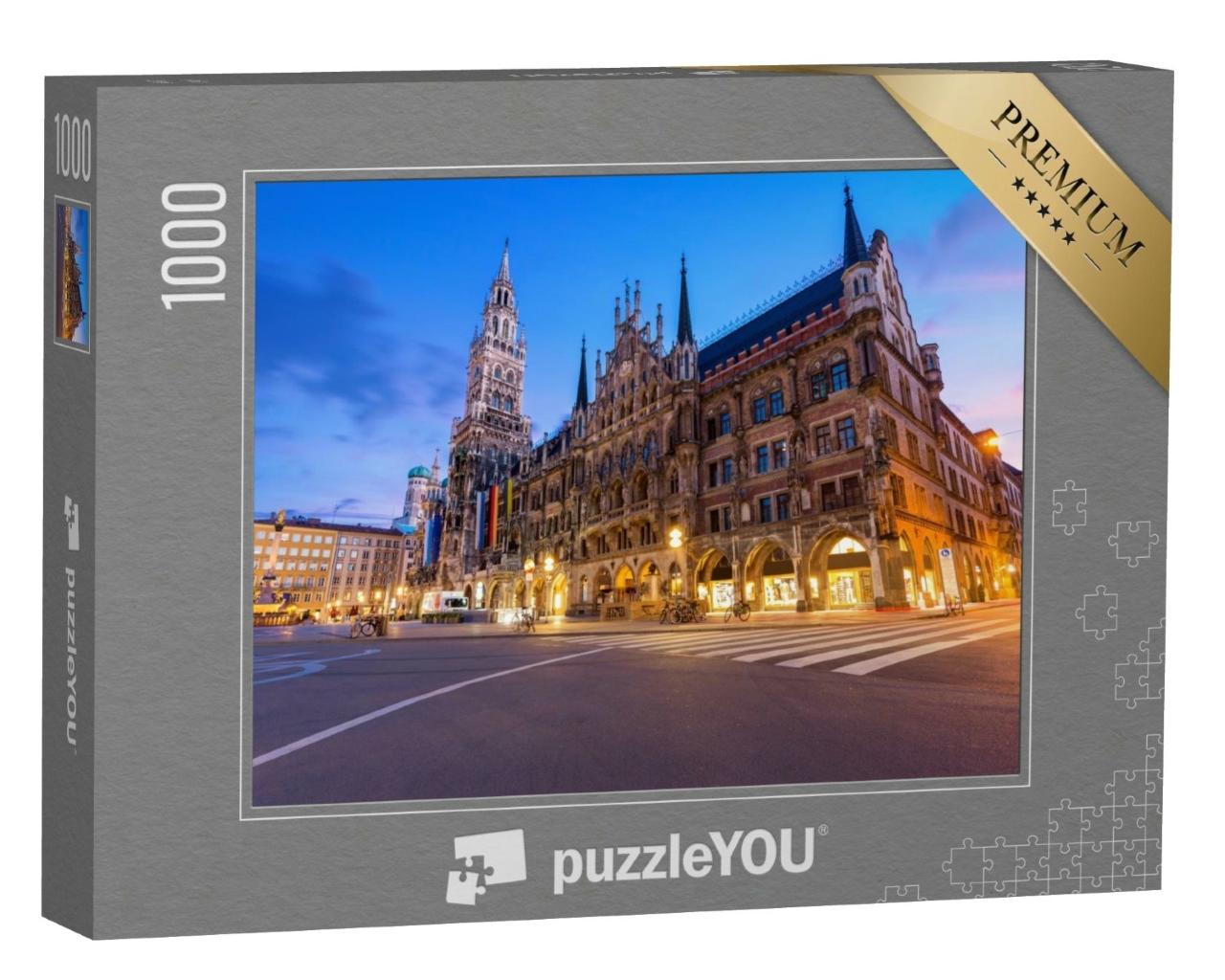 Puzzle de 1000 pièces « Marienplatz et hôtel de ville de Munich de nuit, Bavière, Allemagne »