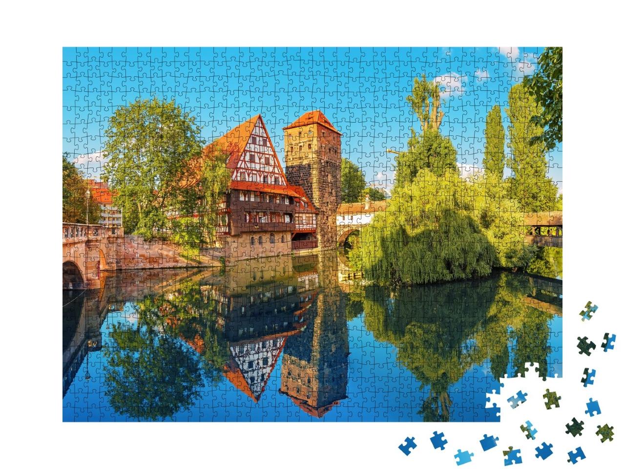 Puzzle de 1000 pièces « Maisons à colombages au bord de la Pegnitz, Nuremberg, Allemagne »