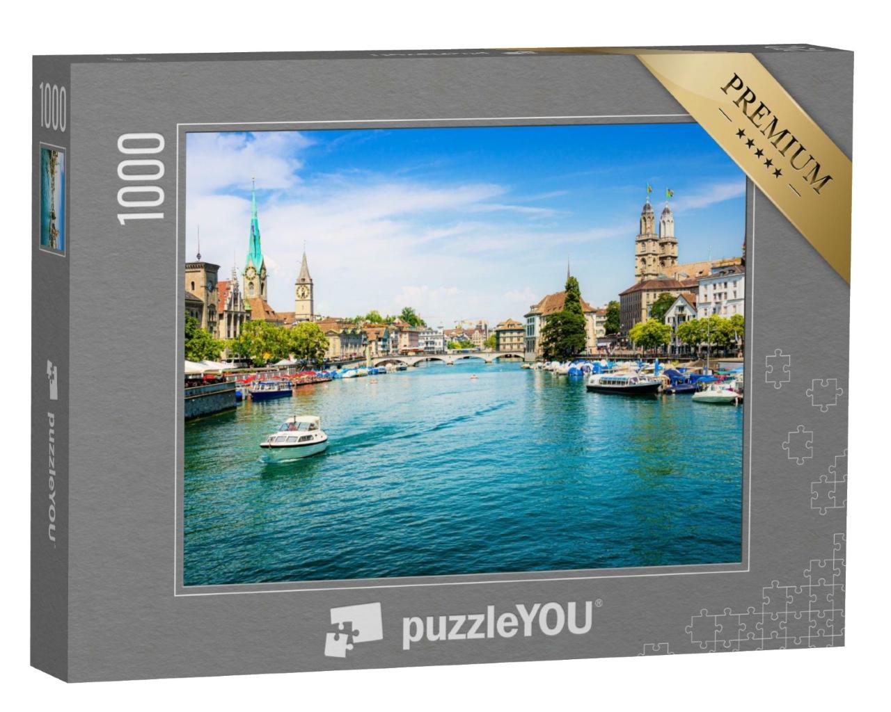 Puzzle de 1000 pièces « Zurich au bord de la Limmat et du lac de Zurich, Suisse »