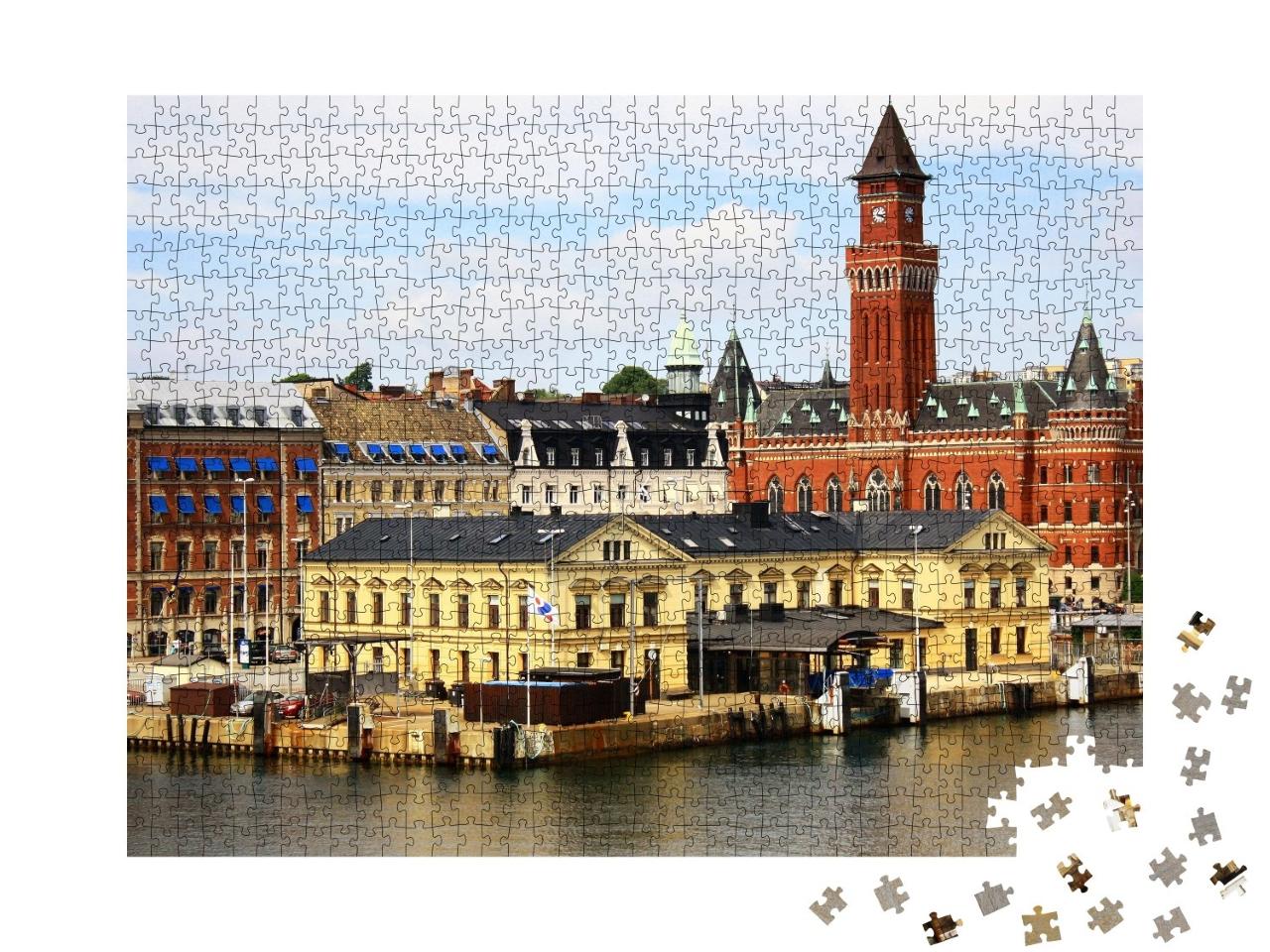 Puzzle de 1000 pièces « Belle vue sur Helsingborg avec le port, Suède »