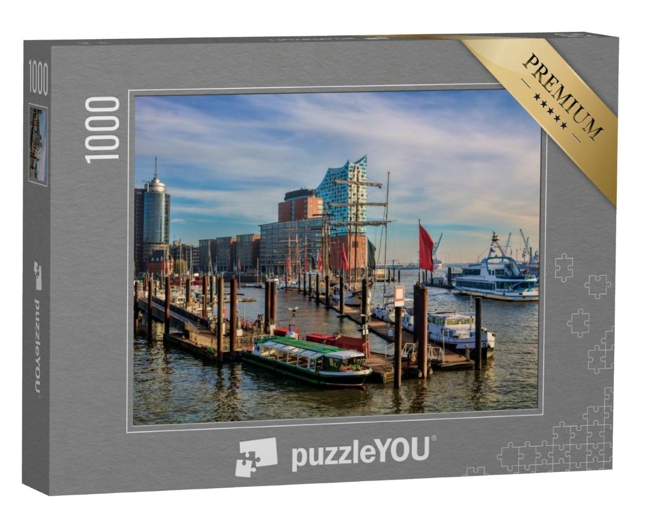Puzzle de 1000 pièces « Navires et bateaux dans le port de Hambourg, Allemagne »