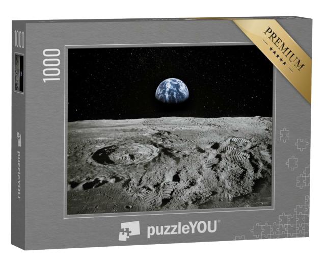 Puzzle de 1000 pièces « La surface de la Lune, la Terre en arrière-plan »
