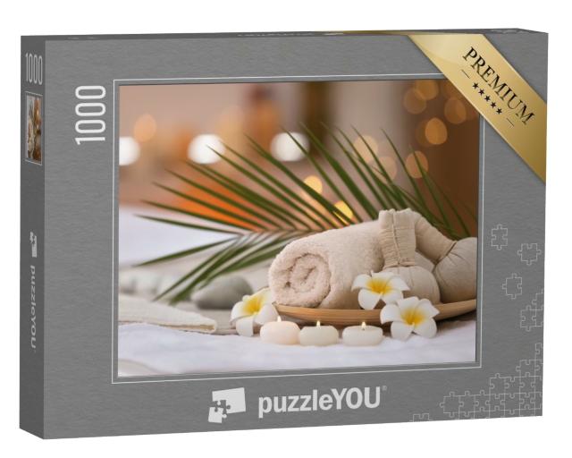 Puzzle de 1000 pièces « Belle composition de spa sur table de massage au centre de bien-être »