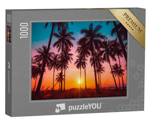 Puzzle de 1000 pièces « Cocotiers sur la plage au coucher du soleil »