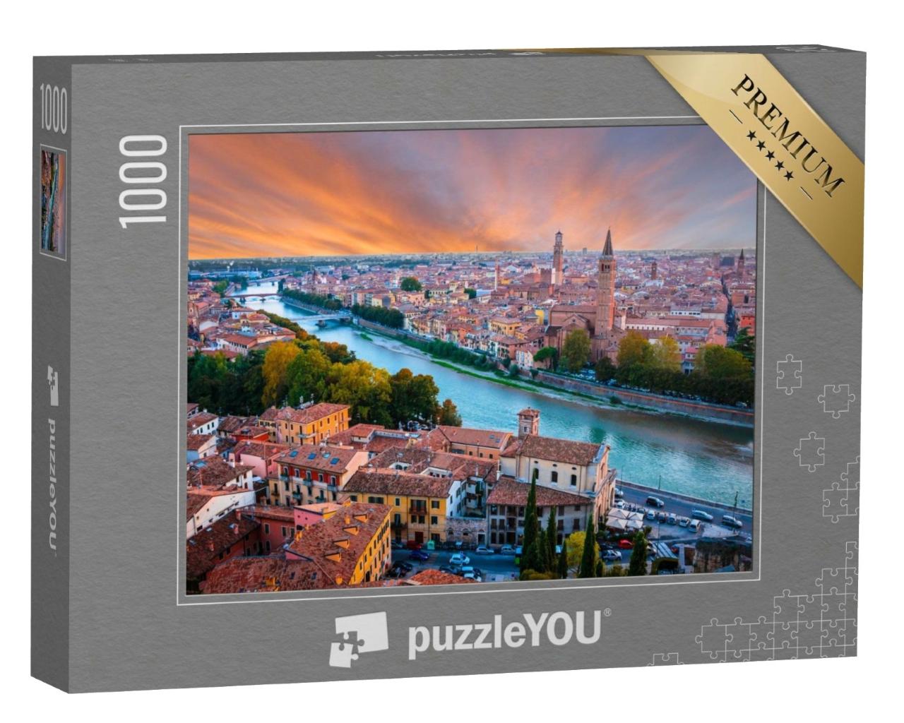 Puzzle de 1000 pièces « Coucher de soleil coloré sur Vérone, Italie »