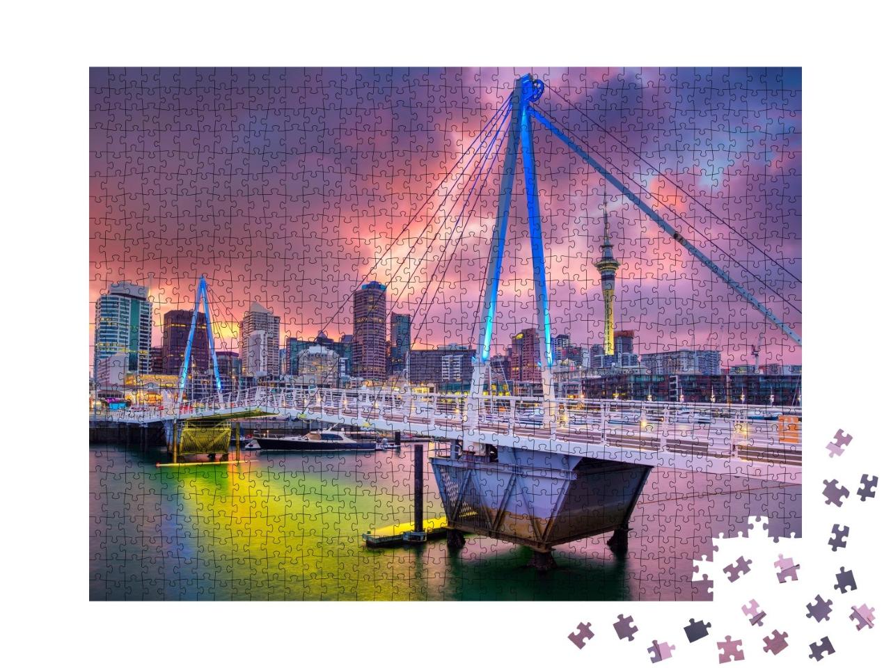 Puzzle de 1000 pièces « Skyline d'Auckland au lever du soleil, Nouvelle-Zélande »