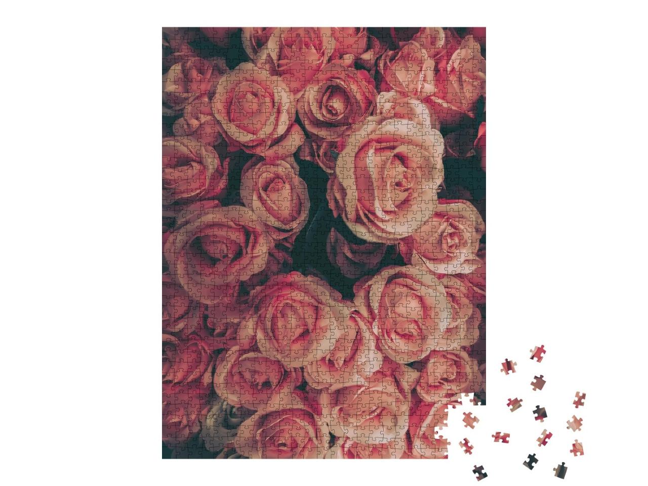 Puzzle de 1000 pièces « Un bouquet de roses roses vintage »