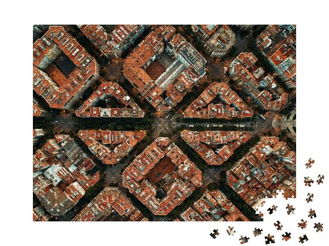 Puzzle de 1000 pièces « Vue aérienne de la rue de Barcelone avec de beaux motifs en Espagne »