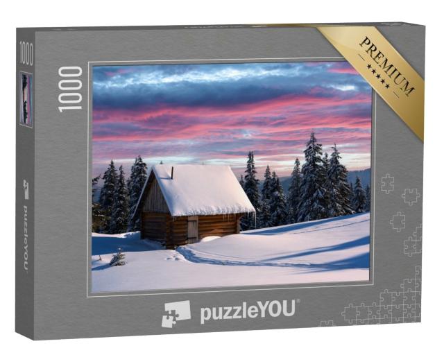 Puzzle de 1000 pièces « Paysage hivernal avec maison en bois, Carpates, Ukraine »