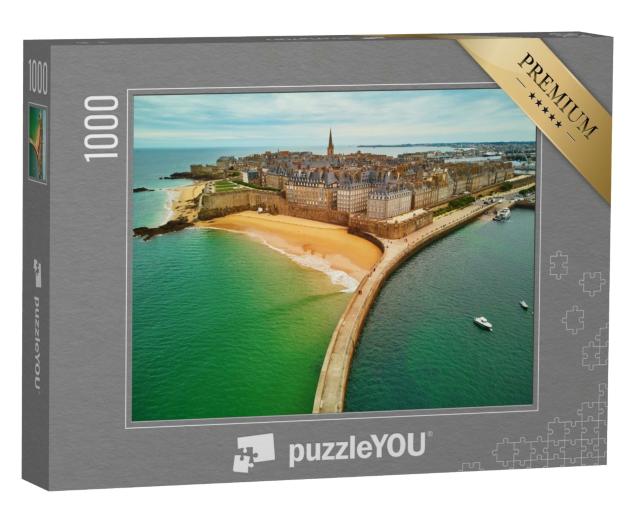 Puzzle de 1000 pièces « Vue panoramique par drone de Saint-Malo Intra-Muros en Bretagne, France »