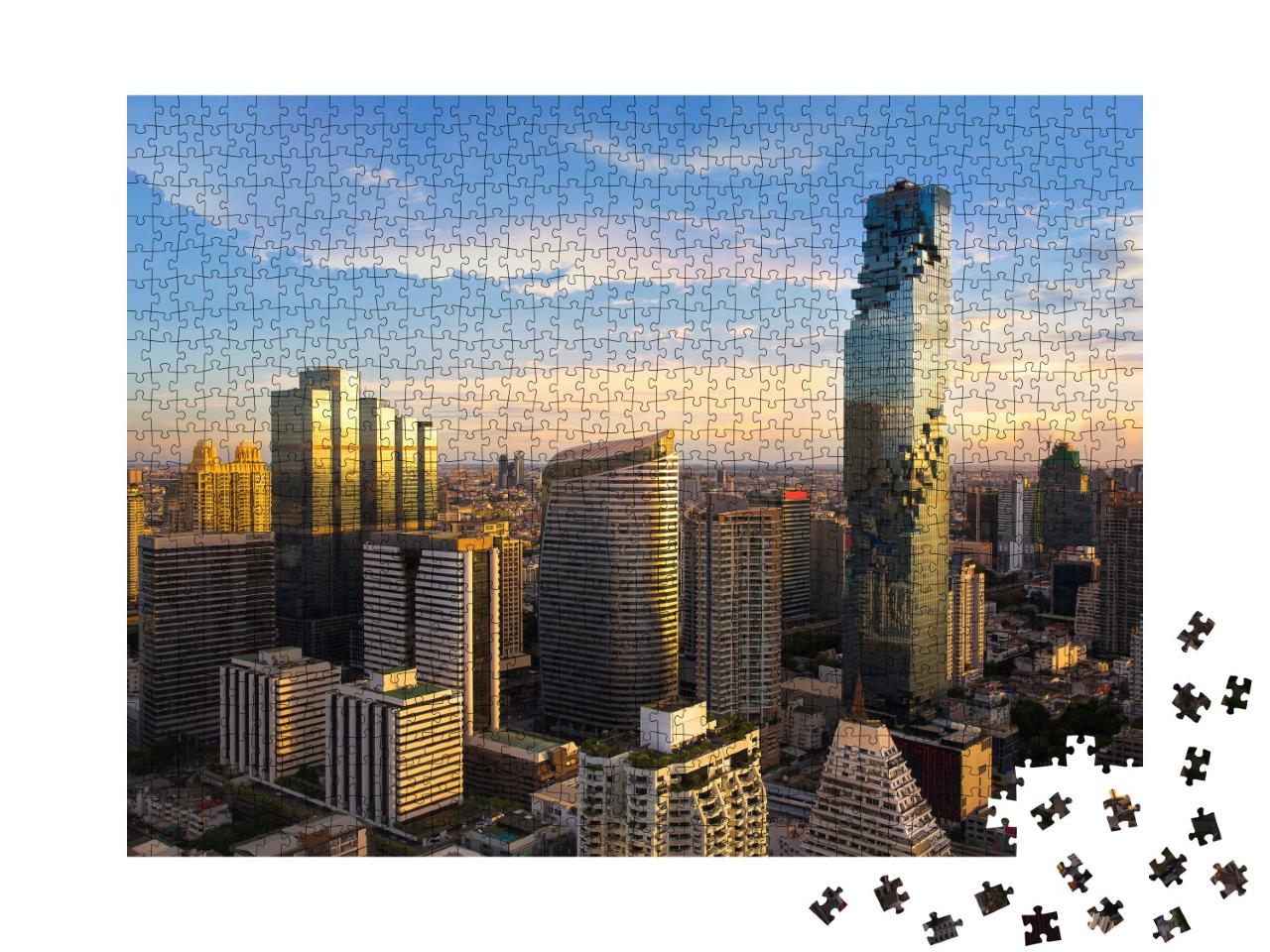 Puzzle de 1000 pièces « Bangkok Cityscape : Quartier des affaires au crépuscule »