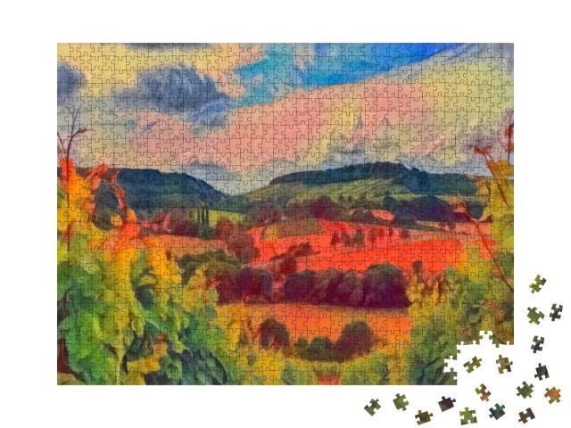 Puzzle de 1000 pièces « dans le style artistique de Franz Marc - vignobles près de Heilbronn, Allemagne »