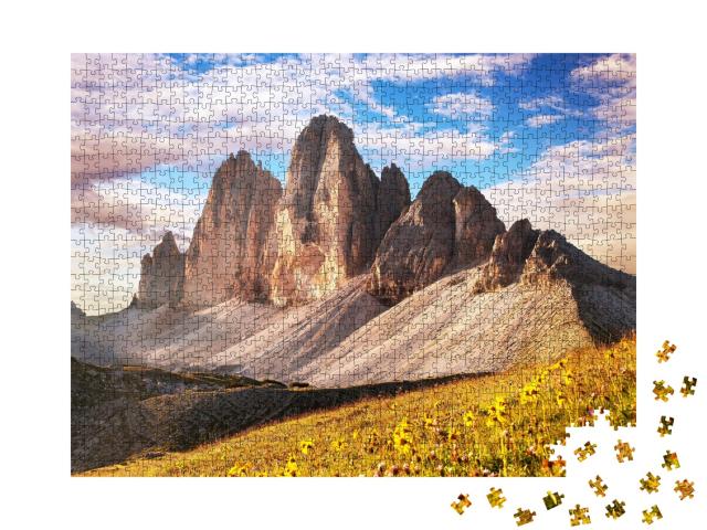Puzzle de 1000 pièces « Vue matinale des Trois Cimets, Tyrol du Sud, Alpes italiennes »