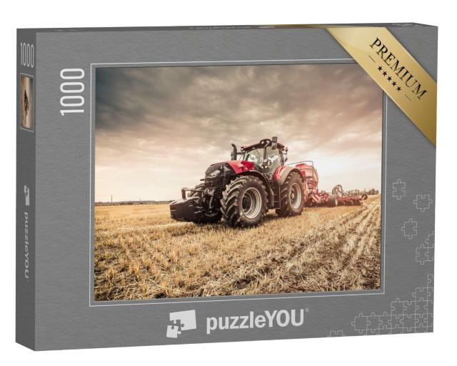 Puzzle de 1000 pièces « Tracteur rouge au travail dans les champs »