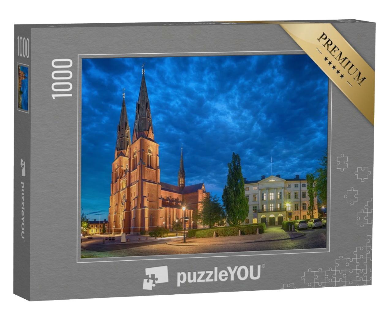 Puzzle de 1000 pièces « La cathédrale d'Uppsala le soir, Uppsala, Suède (effet HDR) »